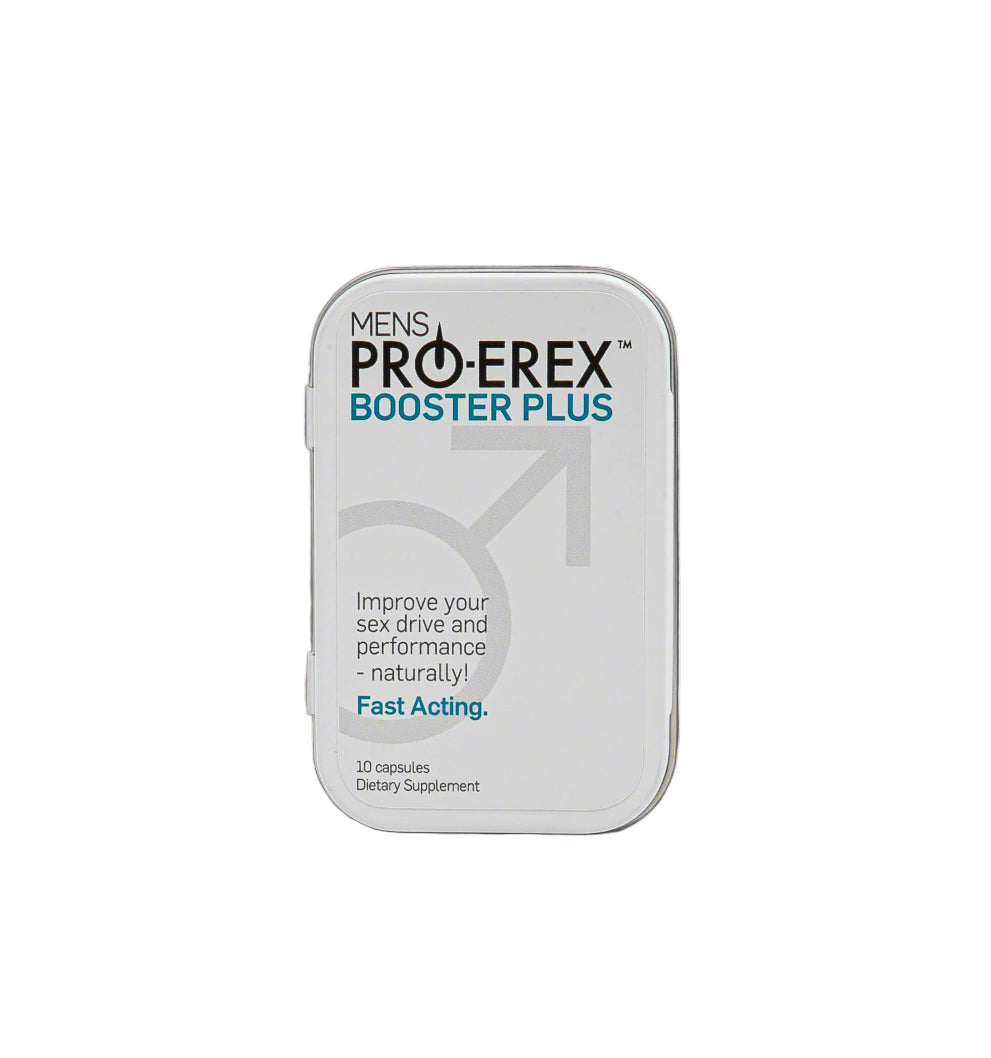 Mens Pro-Erex Booster Plus supplement tin on a white background