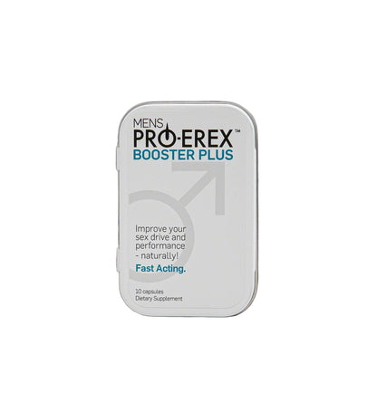 Mens Pro-Erex Booster Plus supplement tin on a white background